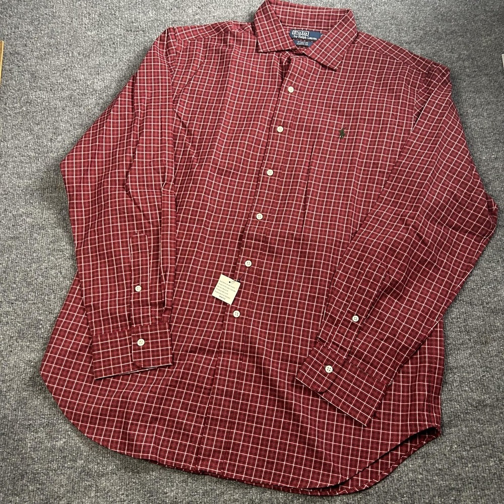 Polo Ralph Lauren Shirt Mens XL Red Stanton Classic Check Button Up Long Sleeve